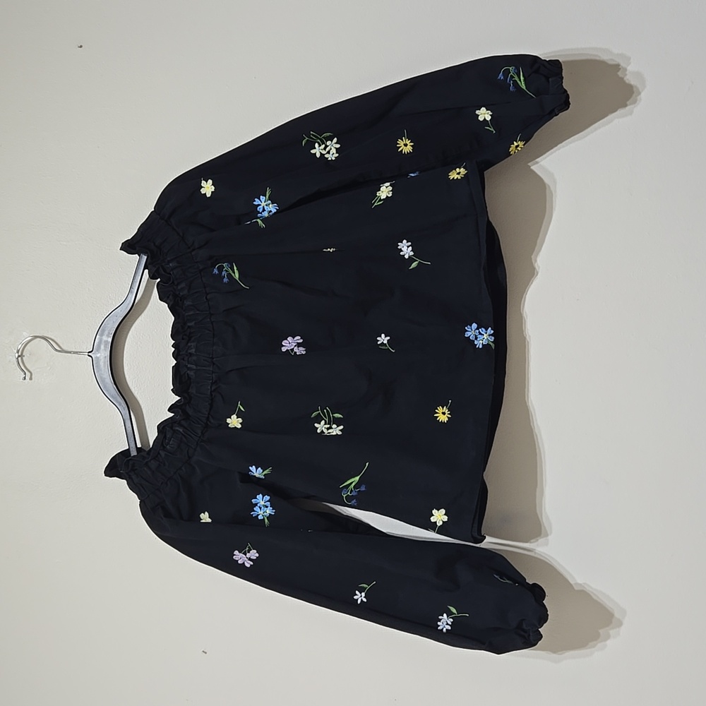 TOPSHOP Women's Floral Embroidered Bardot Top - Picture 3 of 3